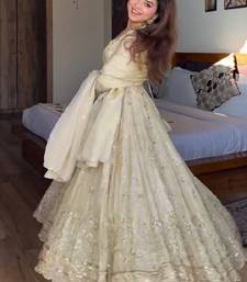 Cream chinon silk  party wear embroidery anarkali suit set