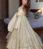 Cream chinon silk  party wear embroidery anarkali suit set