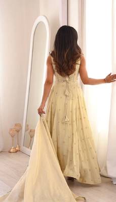 Cream cosmo silk party wear embroidery anarkali suit set 4