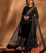 Black rayon party wear embroidery anarkali suit set