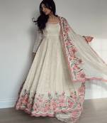 Off white vichitra silk wear embroidery anarkali suit set