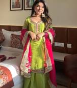 Green georgette party wear embroidery sharara suit set