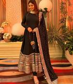 Black rayon party wear embroidery anarkali suit set