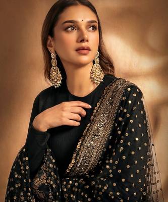 Black rayon party wear embroidery anarkali suit set 3