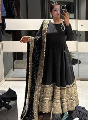 Black rayon party wear embroidery anarkali suit set 3