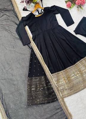 Black rayon party wear embroidery anarkali suit set 4