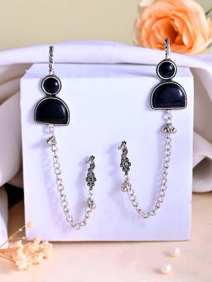 Black Oxidised Silver Chain Ear Cuff Earring For Women | Boho Ear Connector 1
