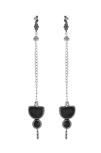 Black Oxidised Silver Chain Ear Cuff Earring For Women | Boho Ear Connector