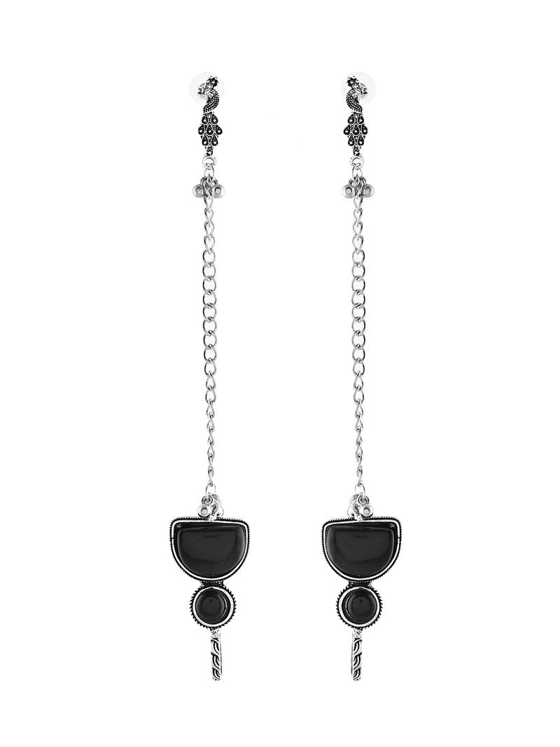 Black Oxidised Silver Chain Ear Cuff Earring For Women | Boho Ear Connector