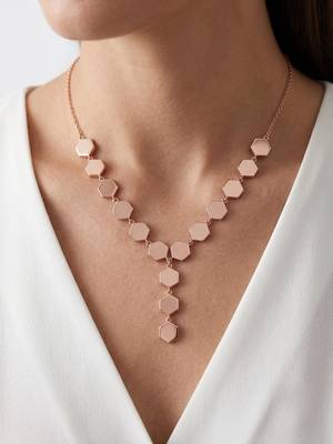 925 Sterling Silver Rose Gold  Modern Minimalist Adjustable Geometric Hexagon Lariat Necklace Set  1
