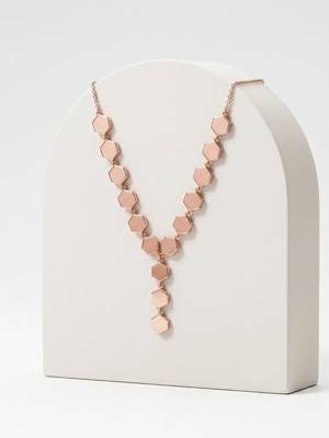 925 Sterling Silver Rose Gold  Modern Minimalist Adjustable Geometric Hexagon Lariat Necklace Set  2