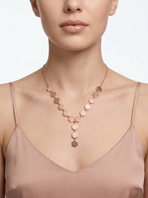 925 Sterling Silver Rose Gold  Modern Minimalist Adjustable Geometric Hexagon Lariat Necklace Set  3