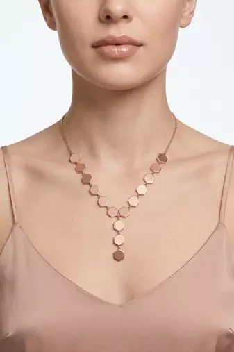 925 Sterling Silver Rose Gold  Modern Minimalist Adjustable Geometric Hexagon Lariat Necklace Set 