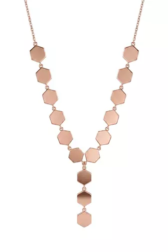 925 Sterling Silver Rose Gold  Modern Minimalist Adjustable Geometric Hexagon Lariat Necklace Set 