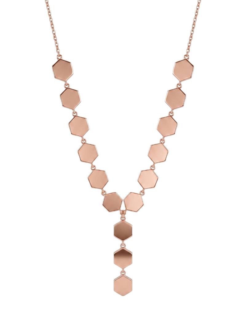 925 Sterling Silver Rose Gold  Modern Minimalist Adjustable Geometric Hexagon Lariat Necklace Set 