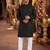 Black embroidered silk blend straight kurta