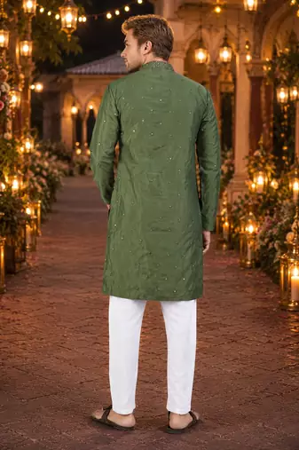 Green embroidered silk blend straight kurta