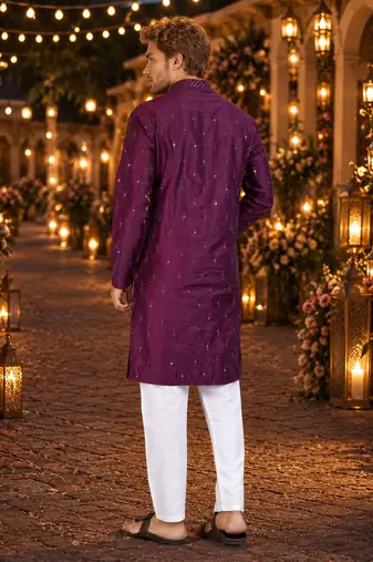 Purple embroidered silk blend straight kurta