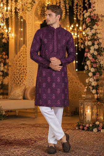 Purple embroidered silk blend straight kurta