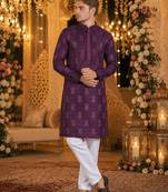 Purple embroidered silk blend straight kurta
