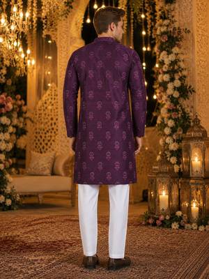 Purple embroidered silk blend straight kurta 2