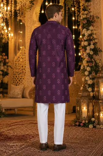 Purple embroidered silk blend straight kurta