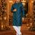 Teal embroidered silk blend straight kurta