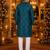 Teal embroidered silk blend straight kurta