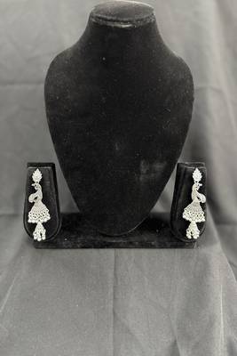 Oxidised Silver Peacock Jhumka Earrings for Women, Traditional Long Drop Earrings for Navratri Garba Wedding 1