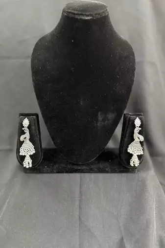 Oxidised Silver Peacock Jhumka Earrings for Women, Traditional Long Drop Earrings for Navratri Garba Wedding