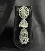 Oxidised Silver Double Jhumka Earrings for Women, Traditional Long Drop Ethnic Jewellery for Navratri Garba Wedding