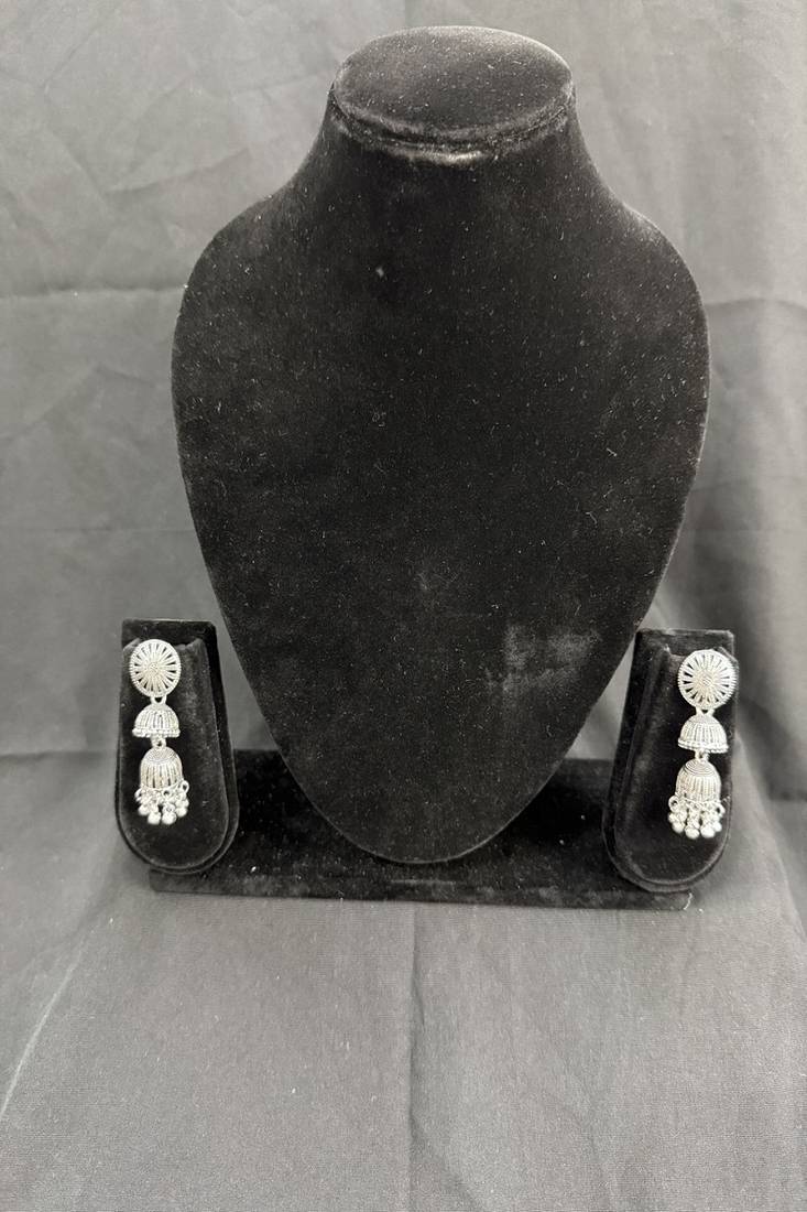 Oxidised Silver Double Jhumka Earrings for Women, Traditional Long Drop Ethnic Jewellery for Navratri Garba Wedding
