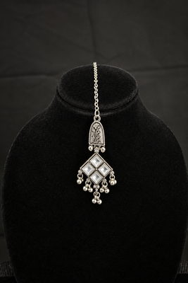 Oxidised Silver Multicolor Choker Necklace Set with Earrings & Maang Tikka for Women, Navratri Garba Jewellery 3