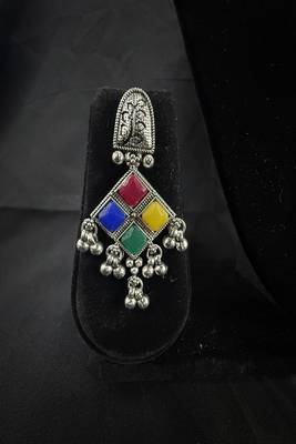 Oxidised Silver Multicolor Choker Necklace Set with Earrings & Maang Tikka for Women, Navratri Garba Jewellery 4