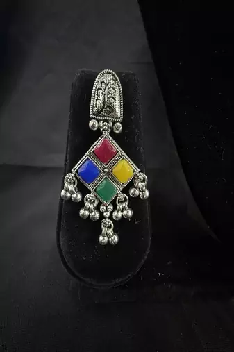 Oxidised Silver Multicolor Choker Necklace Set with Earrings & Maang Tikka for Women, Navratri Garba Jewellery
