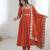 Trendy Silk blend  and heavy embroidery sequence  work rust readymade ethnic gown