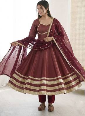 Heavy georgette and heavy embroidery sequence  work wine readymade ethnic gown 1