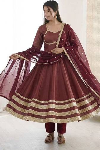 Heavy georgette and heavy embroidery sequence  work wine readymade ethnic gown
