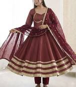 Heavy georgette and heavy embroidery sequence  work wine readymade ethnic gown