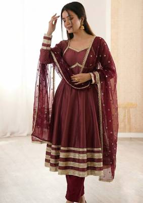 Heavy georgette and heavy embroidery sequence  work wine readymade ethnic gown 3