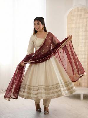 Heavy georgette and heavy embroidery sequence  work off white readymade ethnic gown 1