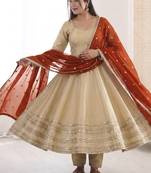Heavy georgette and heavy embroidery sequence  work cream readymade ethnic gown