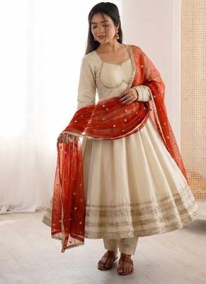 Heavy georgette and heavy embroidery sequence  work cream readymade ethnic gown 2