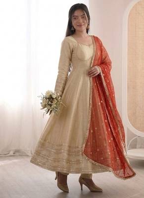 Heavy georgette and heavy embroidery sequence  work cream readymade ethnic gown 3