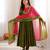 Trendy  roman  silk embroidery sequence  and mirror work olive green readymade ethnic gown