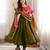 Trendy  roman  silk embroidery sequence  and mirror work olive green readymade ethnic gown