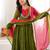Trendy  roman  silk embroidery sequence  and mirror work olive green readymade ethnic gown