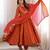 Trendy  roman  silk embroidery sequence  and mirror work rust readymade ethnic gown