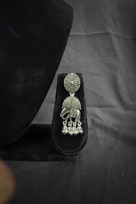 Oxidised Silver Elephant Choker Necklace Set with Earrings for Women, Traditional Tribal Navratri Garba Jewellery 4