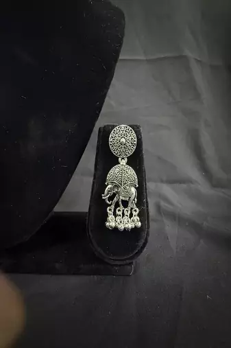 Oxidised Silver Elephant Choker Necklace Set with Earrings for Women, Traditional Tribal Navratri Garba Jewellery